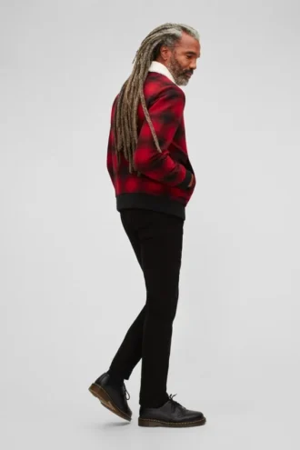 Bomber in lana con collo in sherpa