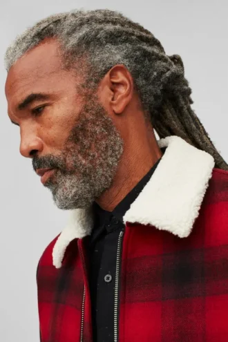 Bomber in lana con collo in sherpa