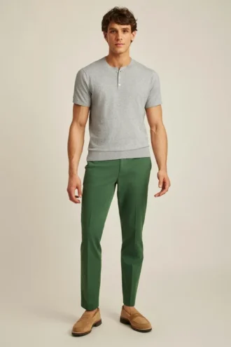 Camicia Henley in cotone e canapa a maniche corte con tre bottoni