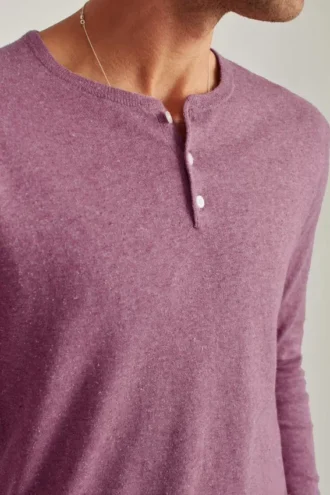 Camicia Henley in cotone e canapa a maniche lunghe con tre bottoni