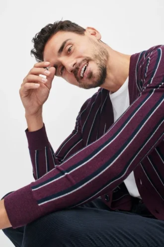 Cardigan a righe in lana merino