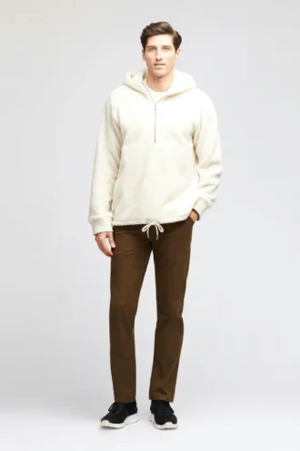 Felpa con cappuccio e mezza zip da uomo in sherpa