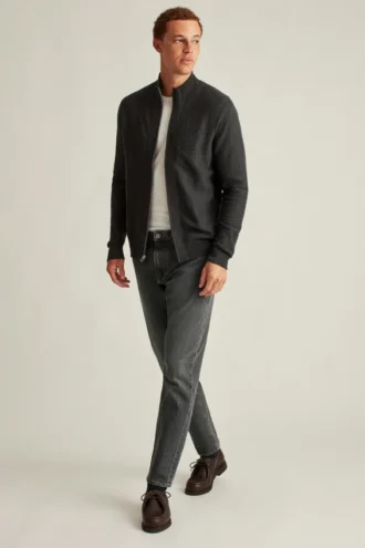 Giacca con zip integrale in cotone e cashmere