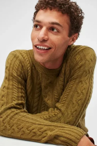 Maglione a collo rotondo con trecce in lana merino