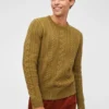Maglione a collo rotondo con trecce in lana merino