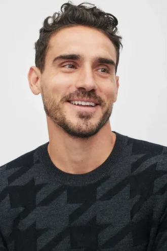 Maglione a girocollo in lana merino con motivo pied-de-poule