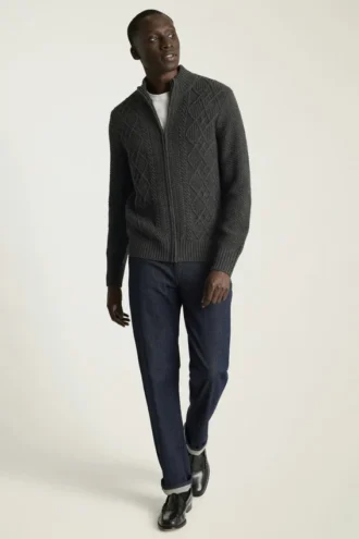 Maglione a trecce | Maglione pesante con zip a trecce