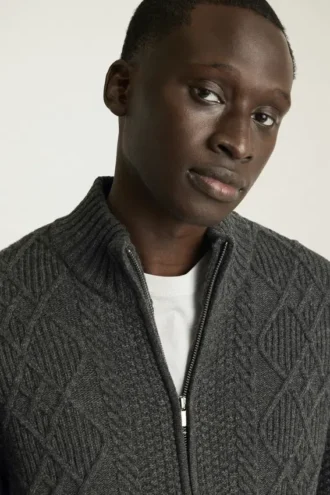 Maglione a trecce | Maglione pesante con zip a trecce