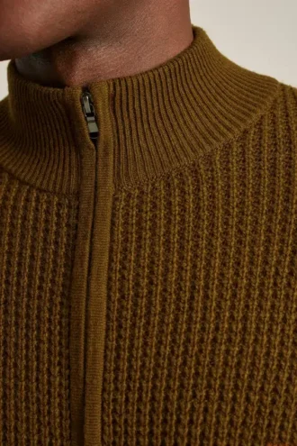 Maglione con zip integrale a trama waffle