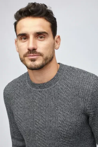 Maglione girocollo in cotone e cashmere a trecce