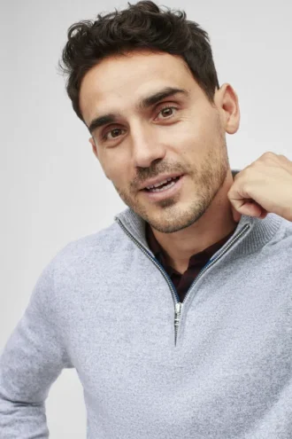 Maglione in cotone e cashmere lavabile con mezza zip