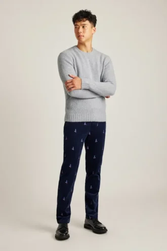 Pantaloni in velluto a coste elasticizzato ricamati